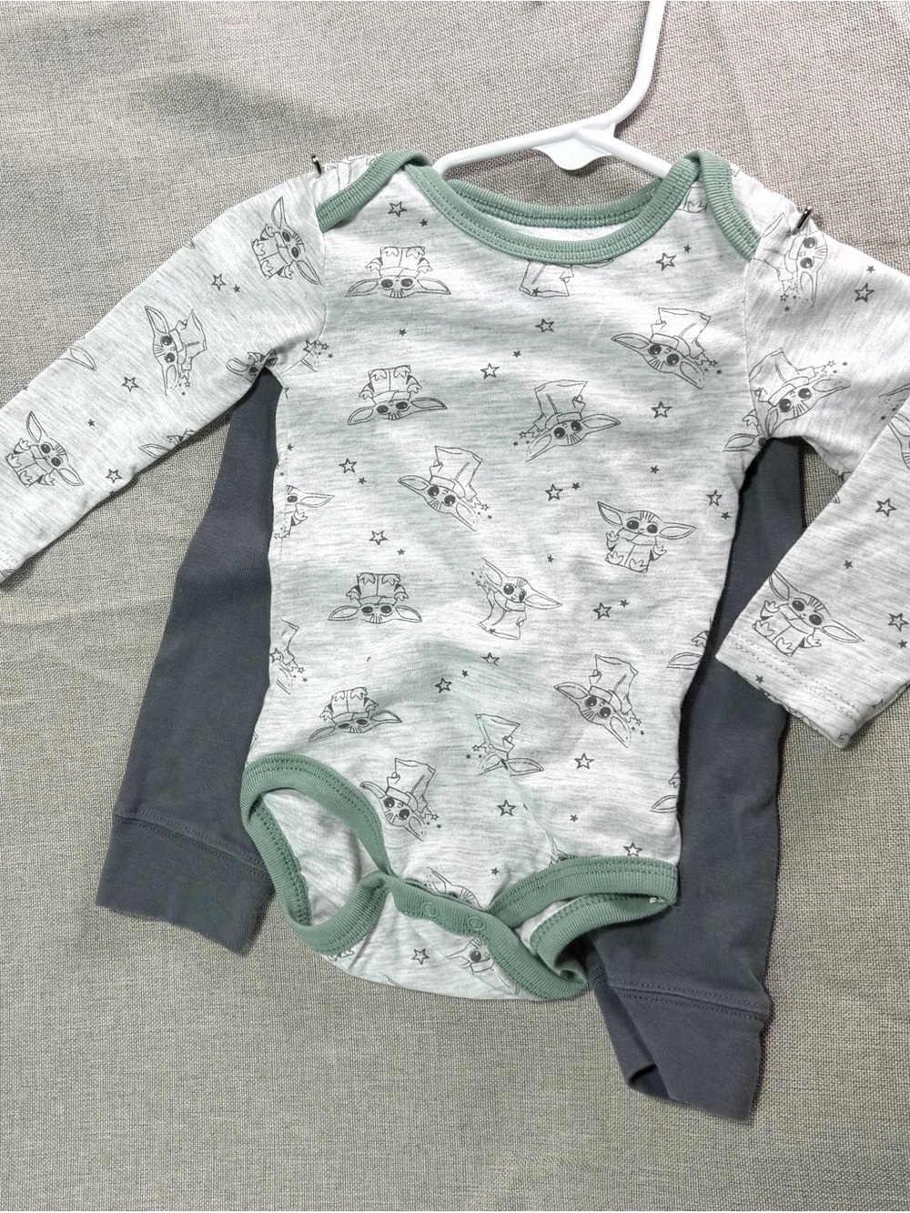 Star Wars Baby One-Piece Bodysuit in Heather Gray with gray pants